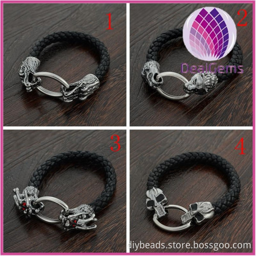 2015 new leather skull bracelets for men
